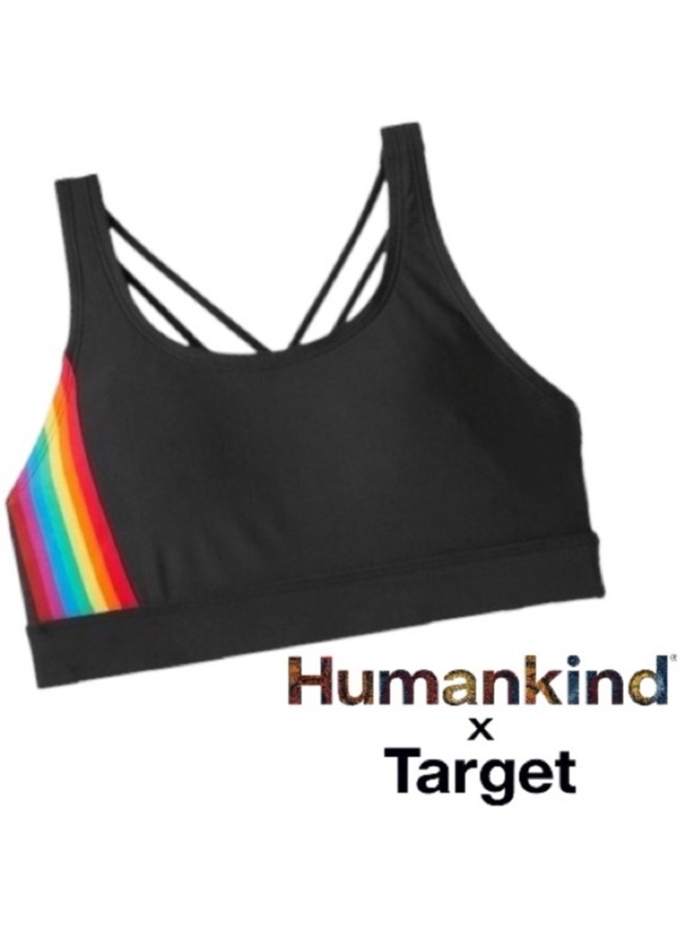 Humankind x Target Size XL black rainbow stripe swim top sports bra